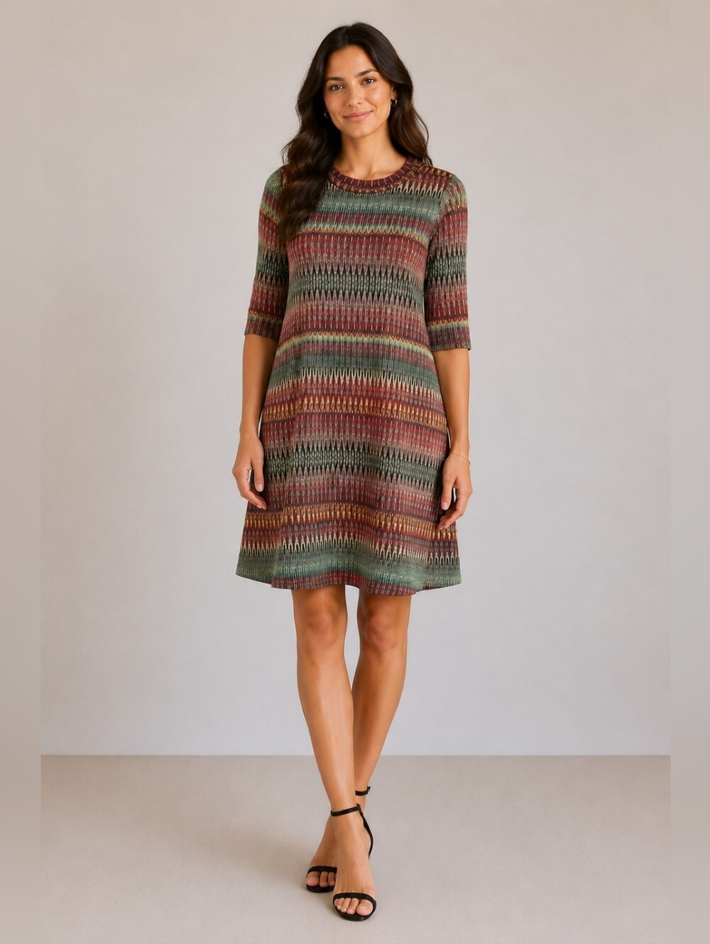 New Directions Petite Medium Multicolor Patterned Knit A-Line Dress